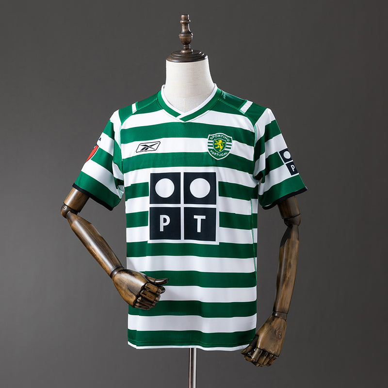 Camiseta vintage de aficionado del Sporting 03/04, verde y blanca
