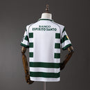 Camiseta vintage de aficionado del Sporting 01/03, color verde y blanco.