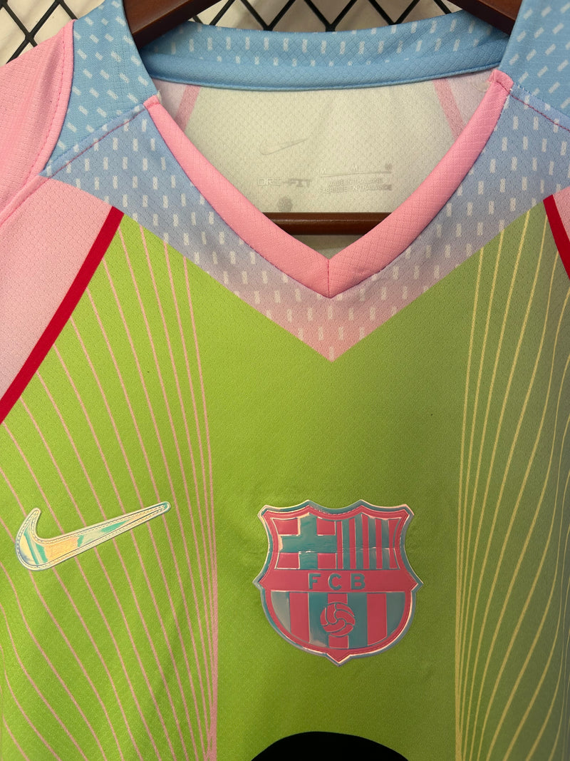 CAMISOLA DO BARCELONA 25/26 EDIÇÃO ESPECIAL VERDE E ROSA